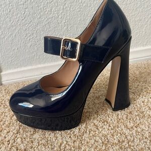 Navy Platform, Patent Leather Mary Jane Heels